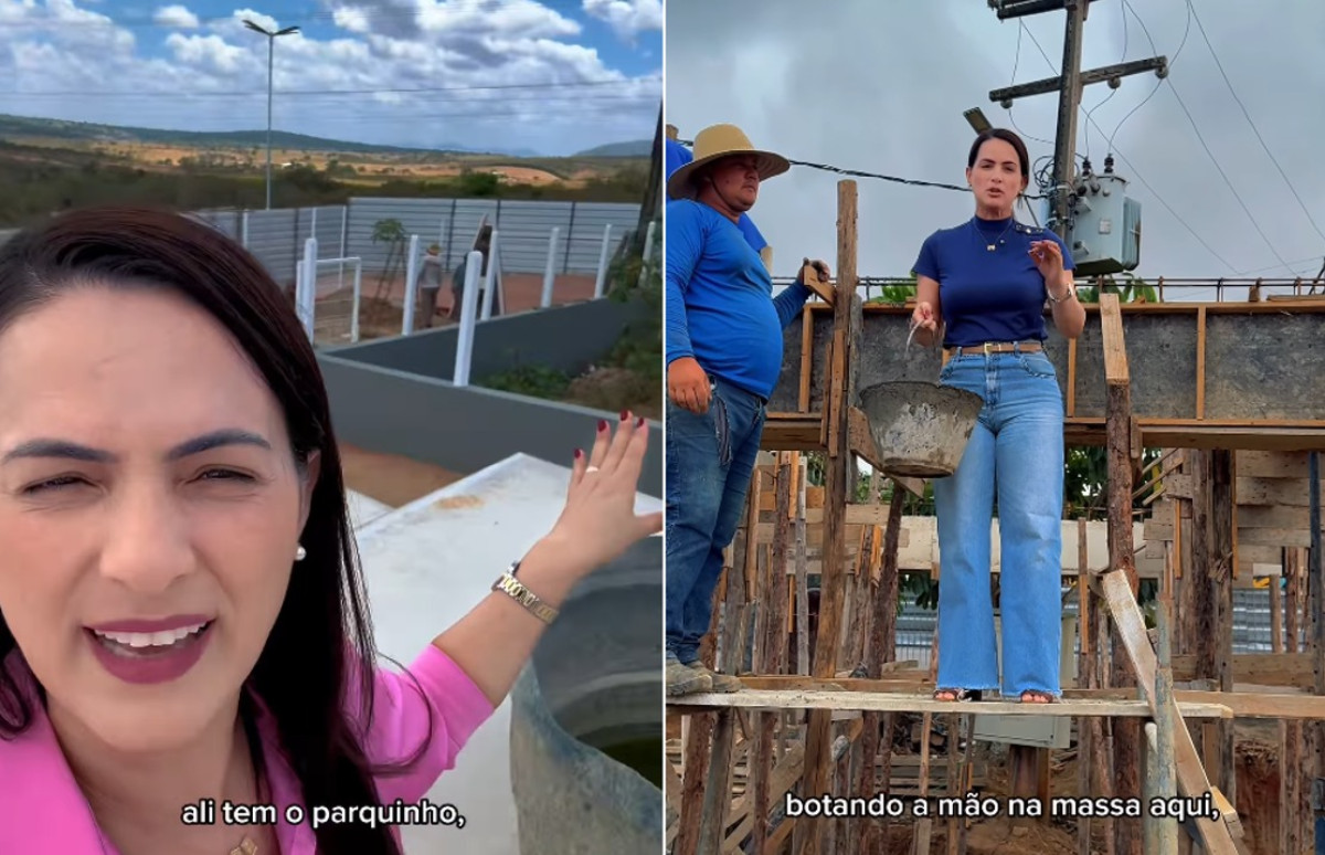 Juliana de Chaparral vistoria conclusão de Academia de Saúde e põe a mão na massa durante visita às obras do Hospital de Casinhas