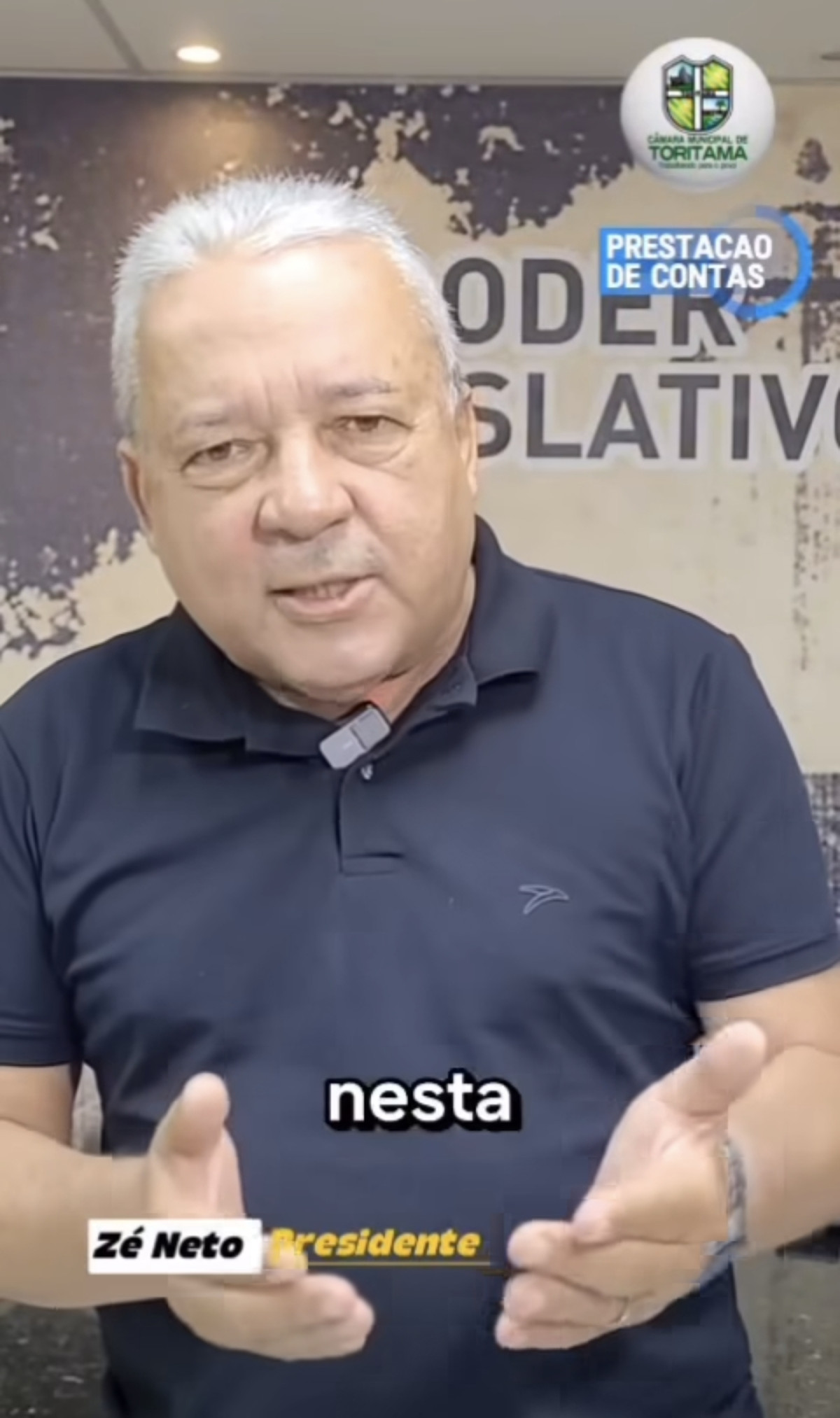 Presidente da Câmara de Toritama anuncia prestação de contas com transmissão ao vivo